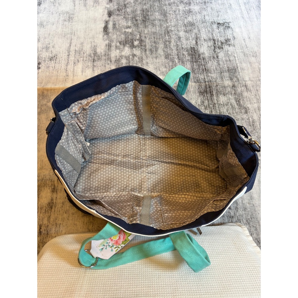 Stampin Up Canvas Craft Tote Bag Navy Blue Cream Teal Organizer Shoulder Bag - Picture 5 of 9